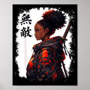 Affiche Fille samouraï noire anime guerrière afro africain