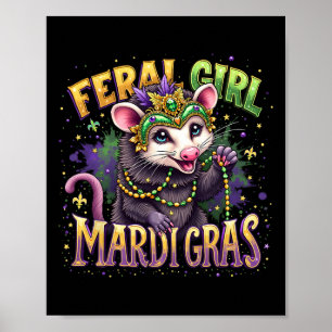 Affiche Fille sauvage vintage Possum Mardi Gras Fête de Ma