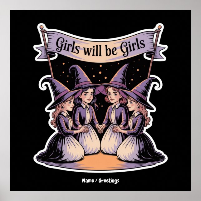 Affiche Fille Sera Fille Drôle Sorcière Halloween Féminism (Devant)