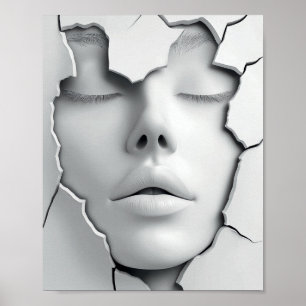 Affiche Fille silencieuse sous la surface fissurée