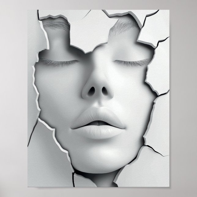 Affiche Fille silencieuse sous la surface fissurée (Devant)