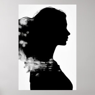 Affiche Fille Silhouette Scénique Art Moderne Noir & Blanc