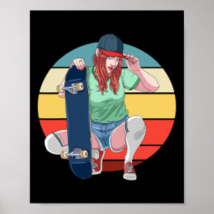 Affiche Fille Skateur Planche à Roulettes Filles Planche à
