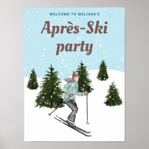 Affiche Fille skieuse Bienvenue à la fête Après-Ski des pe
