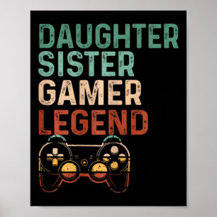 Affiche Fille Soeur Gamer Légende Jolie Vidéo Jeu Amour