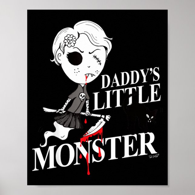 Affiche Fille sorcière chat noir en colère papa monstre (Devant)