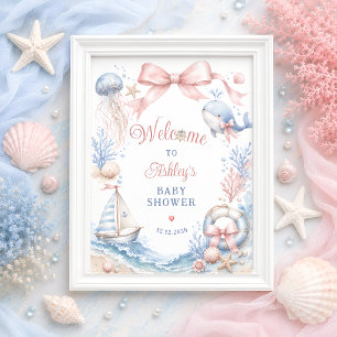 Affiche Fille sous la mer Baby Shower Bienvenue