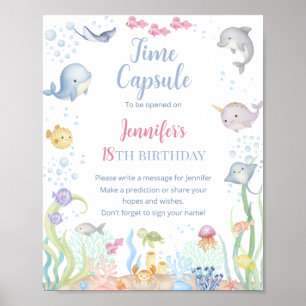 Affiche Fille sous l'eau aquarelle Anniversaire Temps