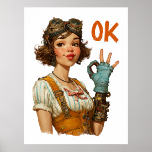 Affiche Fille Steampunk geste OK confiant