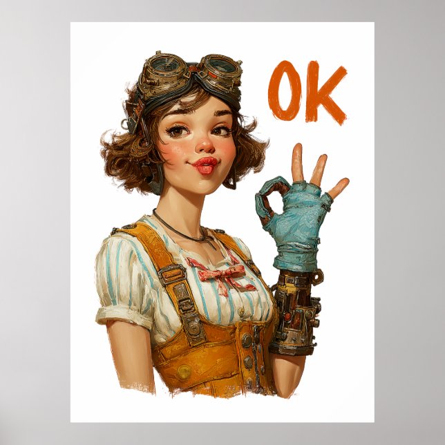 Affiche Fille Steampunk geste OK confiant (Devant)