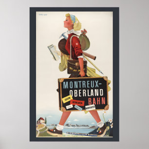Affiche Fille Suisse Montreux Oberland Bahn Vintage