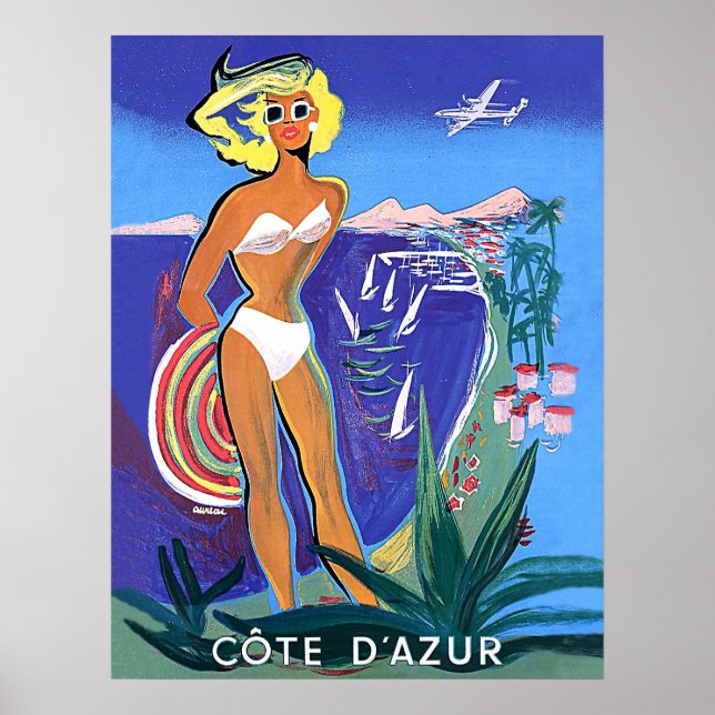Affiche Fille sur la plage, Côte d'Azur française (Devant)