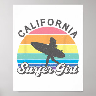 Affiche Fille surfeuse Californie Surf Plage Femmes Cu