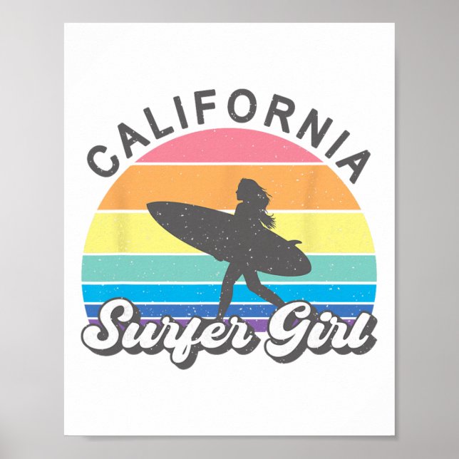 Affiche Fille surfeuse Californie Surf Plage Femmes Cu (Devant)