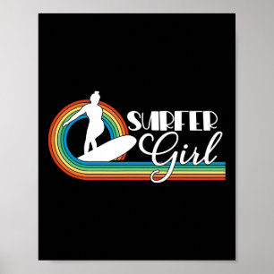 Affiche Fille surfeuse femmes filles plage été surf rétro