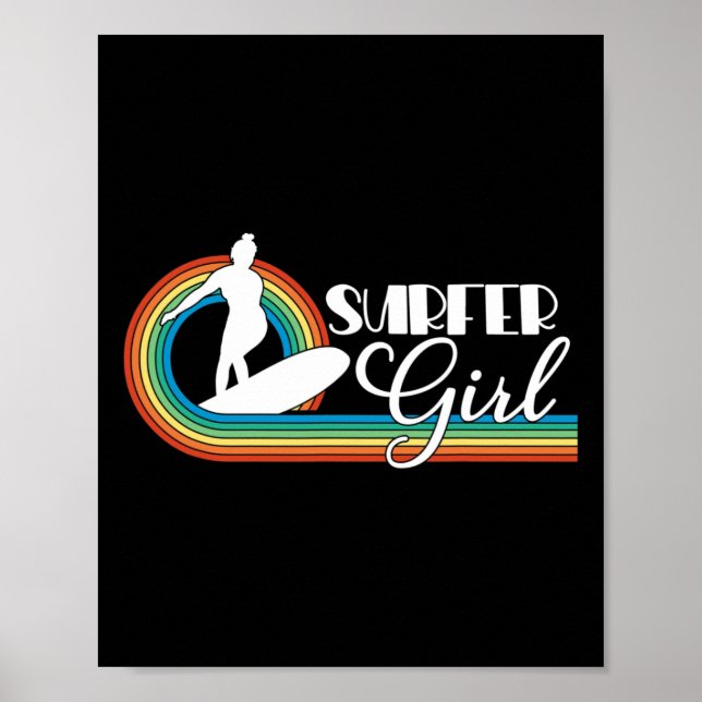 Affiche Fille surfeuse femmes filles plage été surf rétro (Devant)