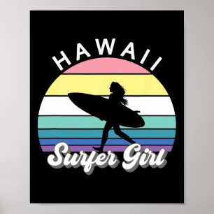 Affiche Fille surfeuse Hawaii Vintage Surf Hawaïen Surf B