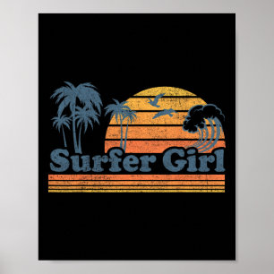 Affiche Fille surfeuse plage vacances d'été vintage surf