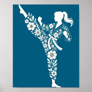 Affiche Fille Taekwondo Floral Arts Martiaux Karaté