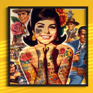 Affiche Fille tatouée de l'ancienne école