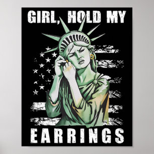 Affiche Fille tenant mes boucles d'oreilles Statue Subtil