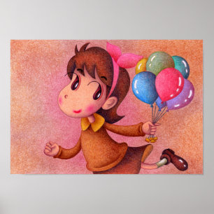 Affiche Fille tenant un ballon.