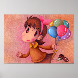 Affiche Fille tenant un ballon.