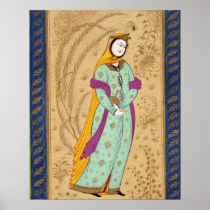 Affiche Fille tenant un navire de vin et une poire, de la