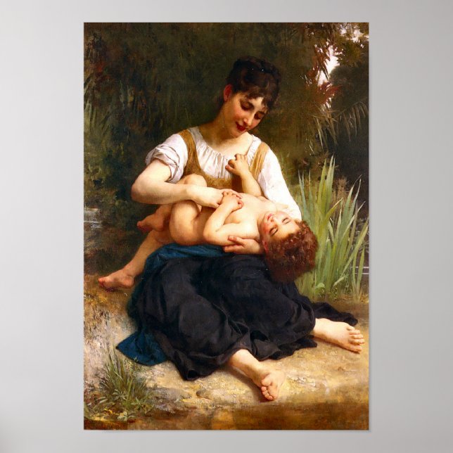 Affiche Fille Tickling A Child 1878 William Bouguereau (Devant)