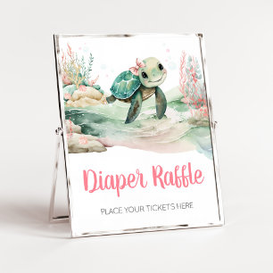 Affiche Fille Tortue de mer Baby shower Déchets Raffle