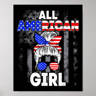 Affiche Fille tout américaine Drapeau États-Unis 4 juillet
