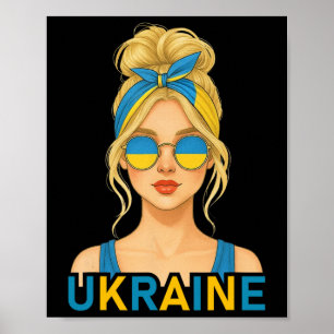 Affiche Fille ukrainienne blonde Drapeau ukrainien Petite 