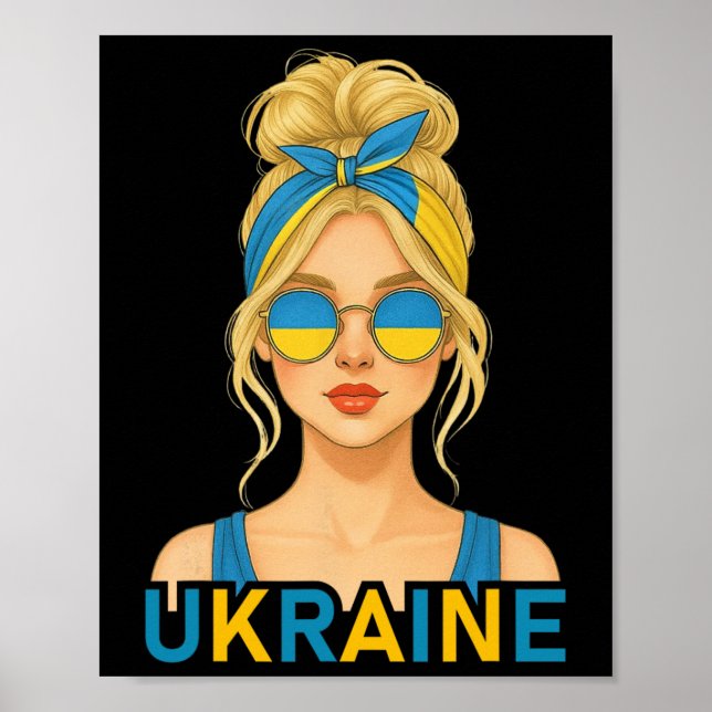 Affiche Fille ukrainienne blonde Drapeau ukrainien Petite  (Devant)