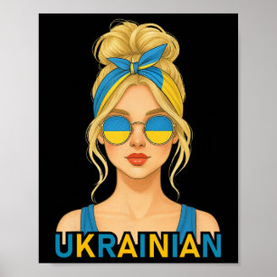 Affiche Fille ukrainienne blonde Drapeau ukrainien petite 