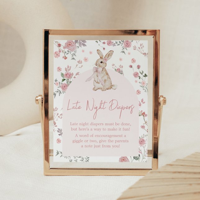 Affiche Fille Un Baby shower De Lapin Diapeurs De Nuit Tar (Pink Some Bunny Baby Shower Late Night Diapers Sign)