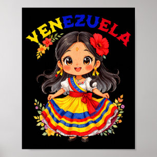 Affiche Fille Vénézuélienne Mignonne Robe Traditionnelle A
