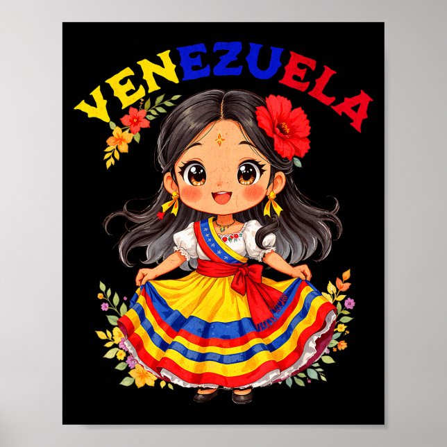 Affiche Fille Vénézuélienne Mignonne Robe Traditionnelle A (Devant)