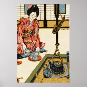 Affiche Fille versant du thé Sekino Jun'ichiro 1946