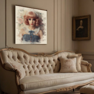 Affiche Fille vintage avec frontière ivoire