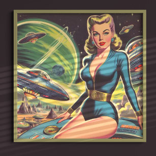 Affiche Fille Wi-Fi Sci Retro