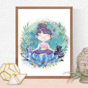 Affiche Fille Zen Yoga Spa Roches Cristaux Fleurs Spiritue