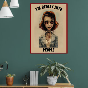 Affiche Fille zombie sanglante, j'aime vraiment les gens