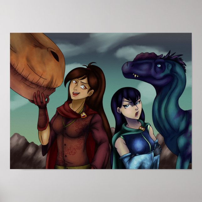 Affiche Filles avec des dinosaures (Devant)