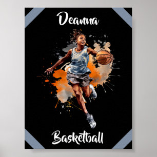 Affiche Filles Basketball Aquarelle Personnalisée
