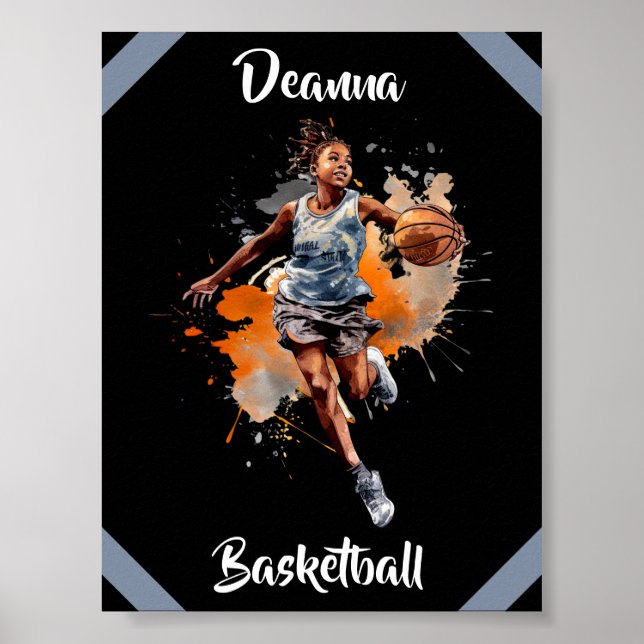 Affiche Filles Basketball Aquarelle Personnalisée (Devant)