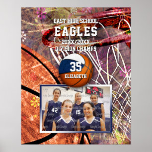 Affiche filles bleu blanc équipe couleurs photo basket