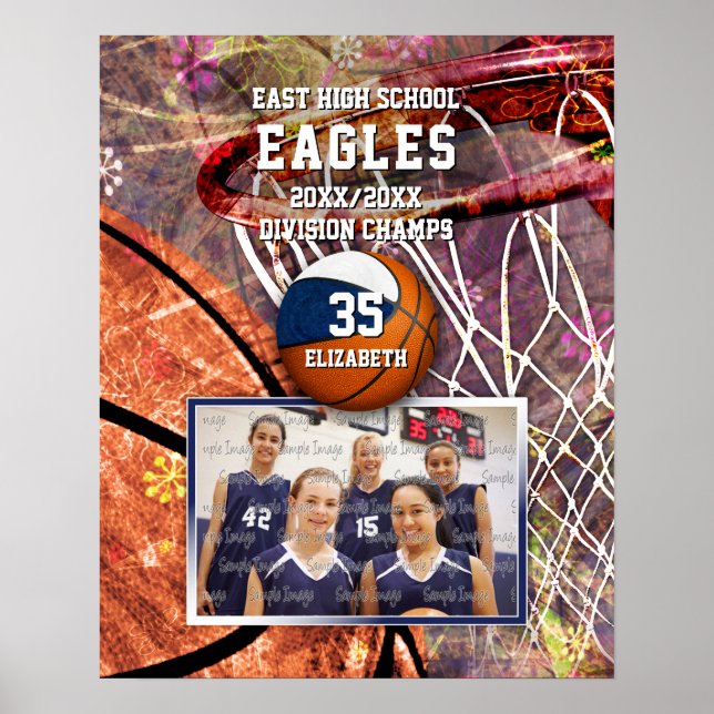 Affiche filles bleu blanc équipe couleurs photo basket (Devant)