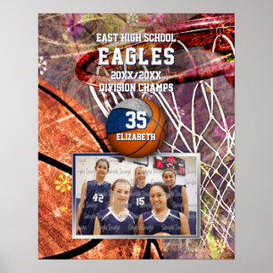 Affiche filles bleu gris équipe couleurs photo basket-ball