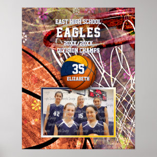 Affiche filles bleu or équipe couleurs photo basketball