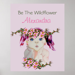 Affiche Filles Chambre Custom Floral Rose violet Fleur sau